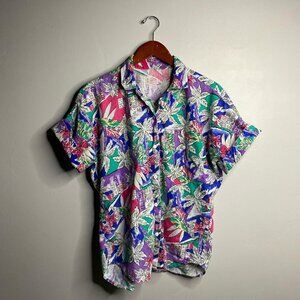 90’s vacation button up shirt with floral pattern